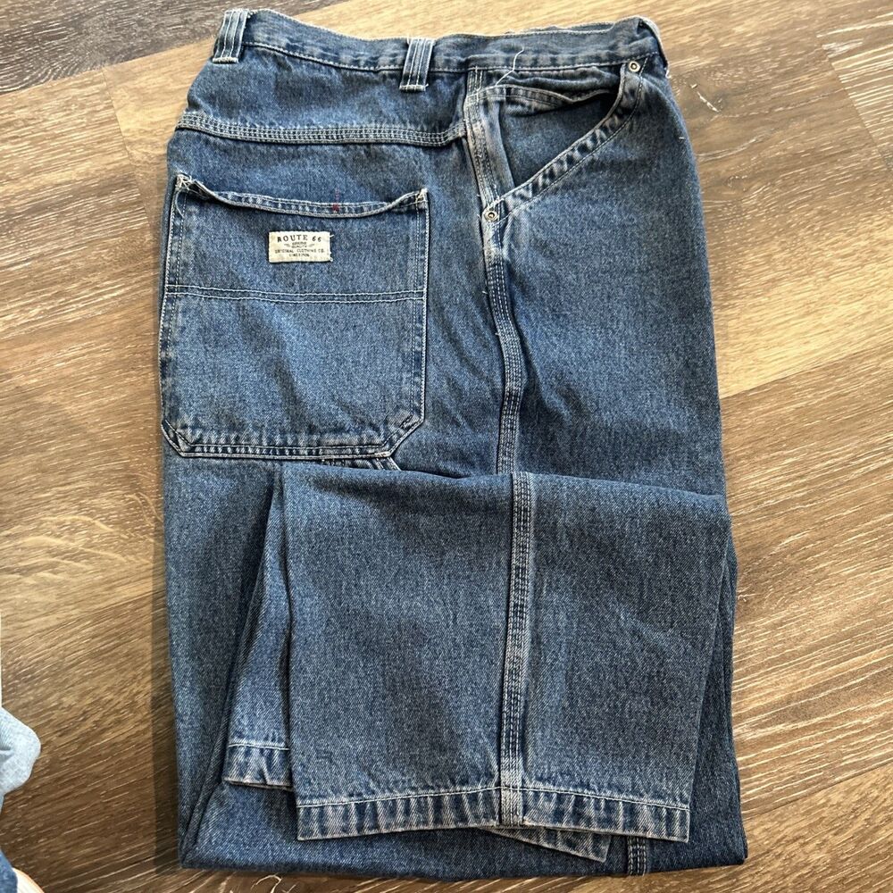 E4)Vintage 90s Baggy Wide Leg Distressed Workwear Route 66 Carpenter Jeans 36/30